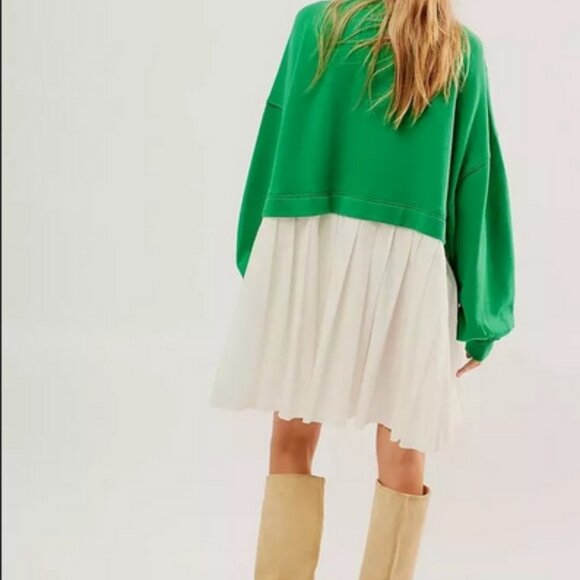 Free People Eleanor Sweatshirt Scoop Neck Heart Stitching Oversized Dress M - Picture 2 of 8